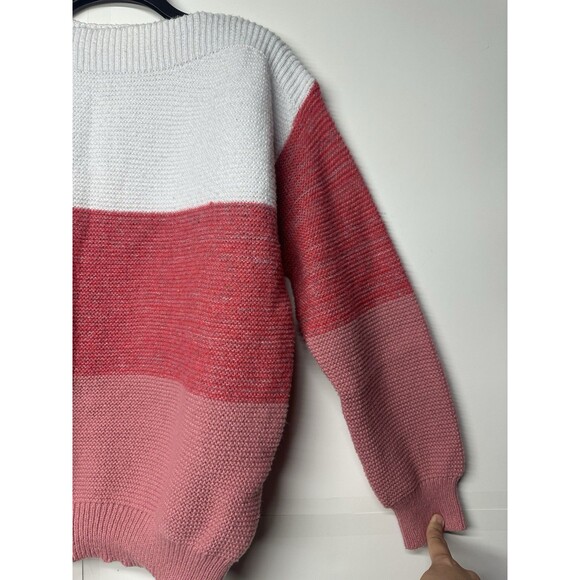 SHEIN Women’s Color Block Sweater Size Large Pink Red White Knit Pullover - Picture 4 of 9